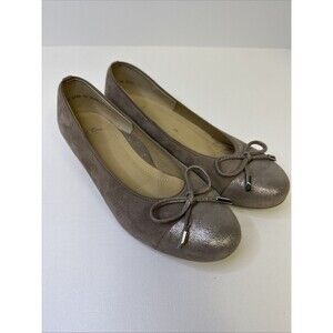 ARA Comfort Ballet Flats Taupe Suede Bow Detail Shimmer Toe Cap EU 36 US 5.5